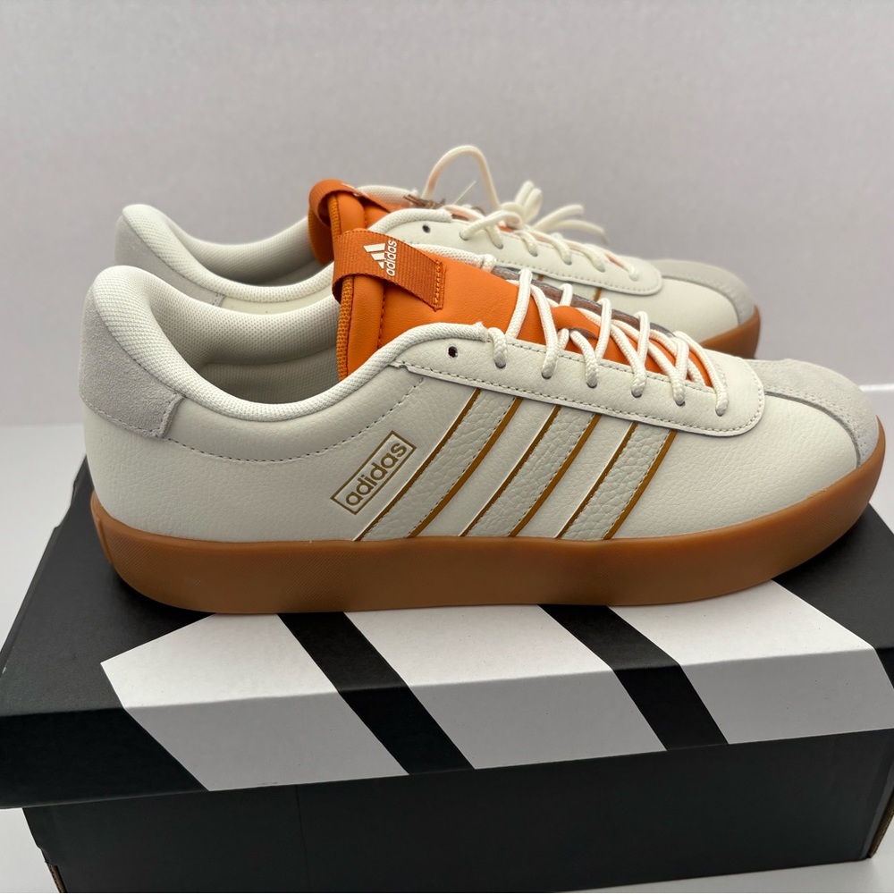 Adidas VL Court 3.0 Cream and Orange Sneakers Size 8 1/2